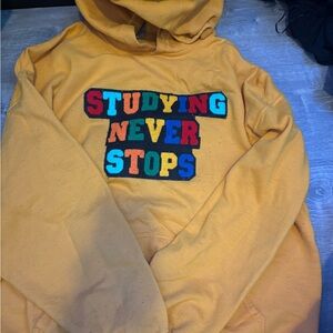 Gildan Mustard Hoodie with Colorful Text Design